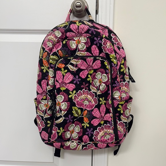 Vera Bradley Handbags - Vera Bradley Black Backpack with Pink and Green Floral Design